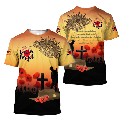 Premium Anzac Day Lest We Forget Poppy 3D Printed Unisex Shirts TN