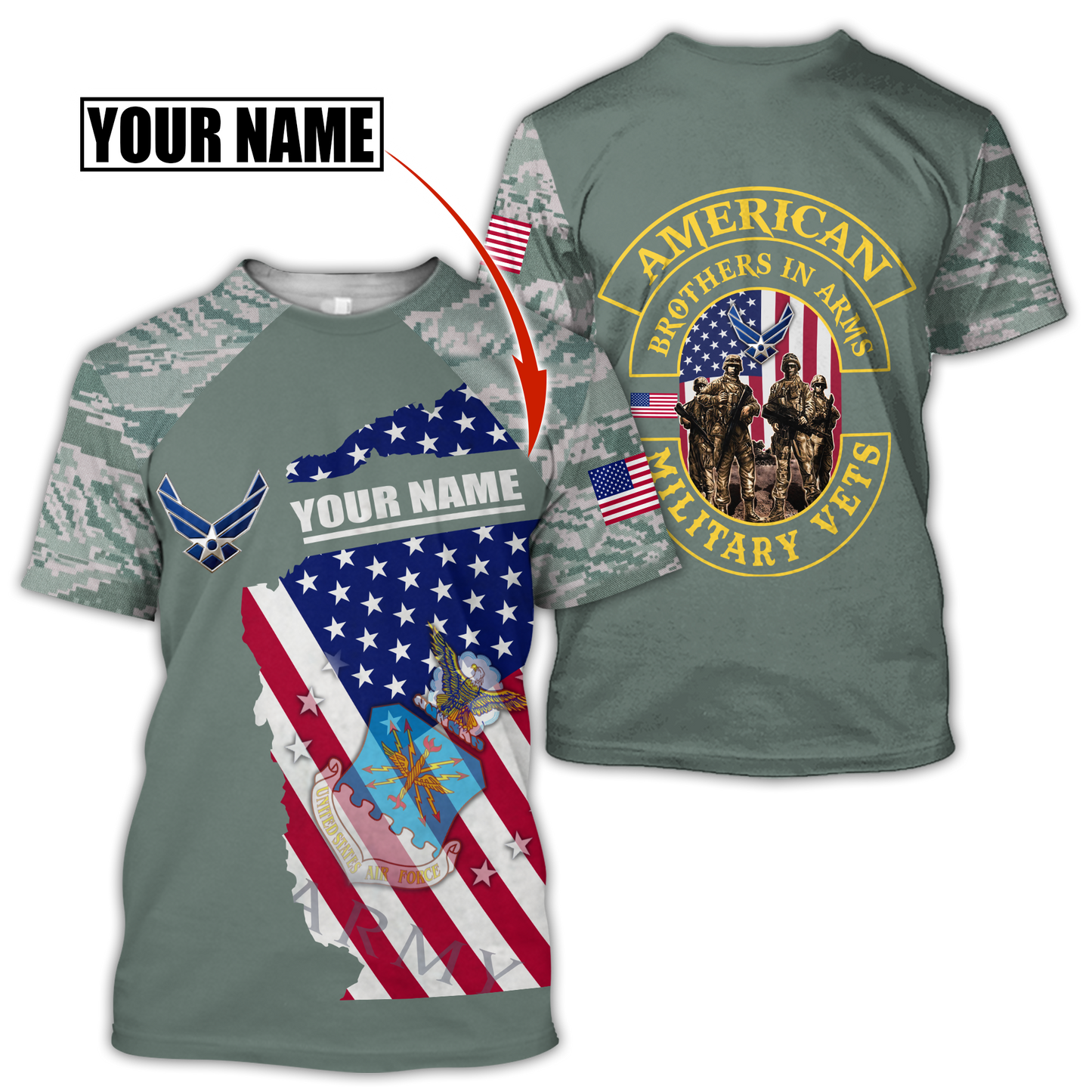 Custom name US Air Force Veteran Brothers in arms 3D print shirts Proud Military
