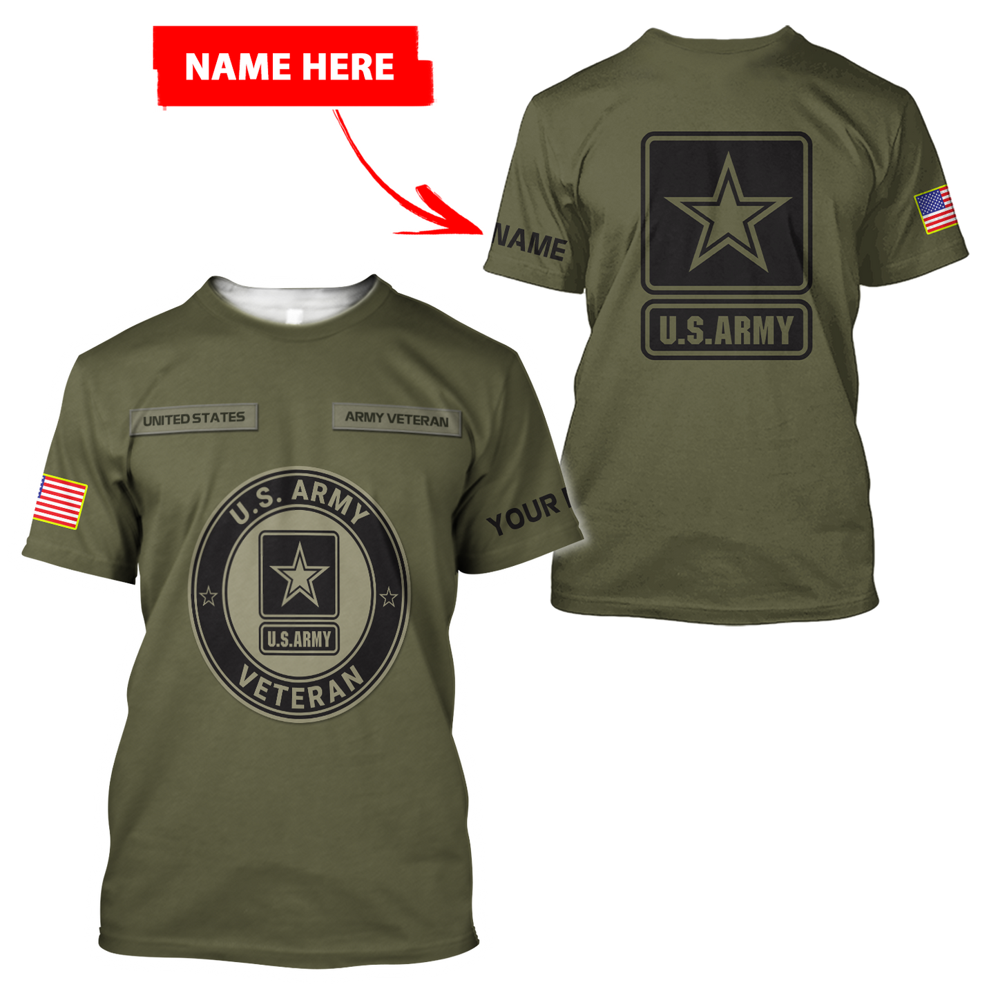 Personalized Name US Army 3D All Over Printed Shirts