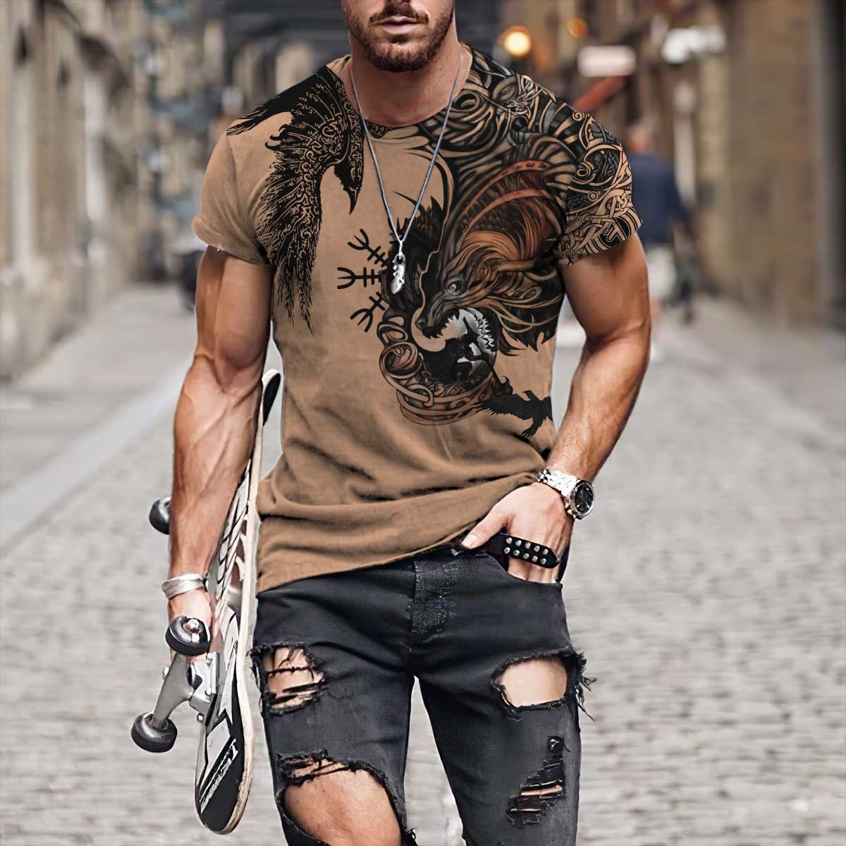 Viking Wolf Fenrir II All 3D Over Printed Unisex Hoodie ML