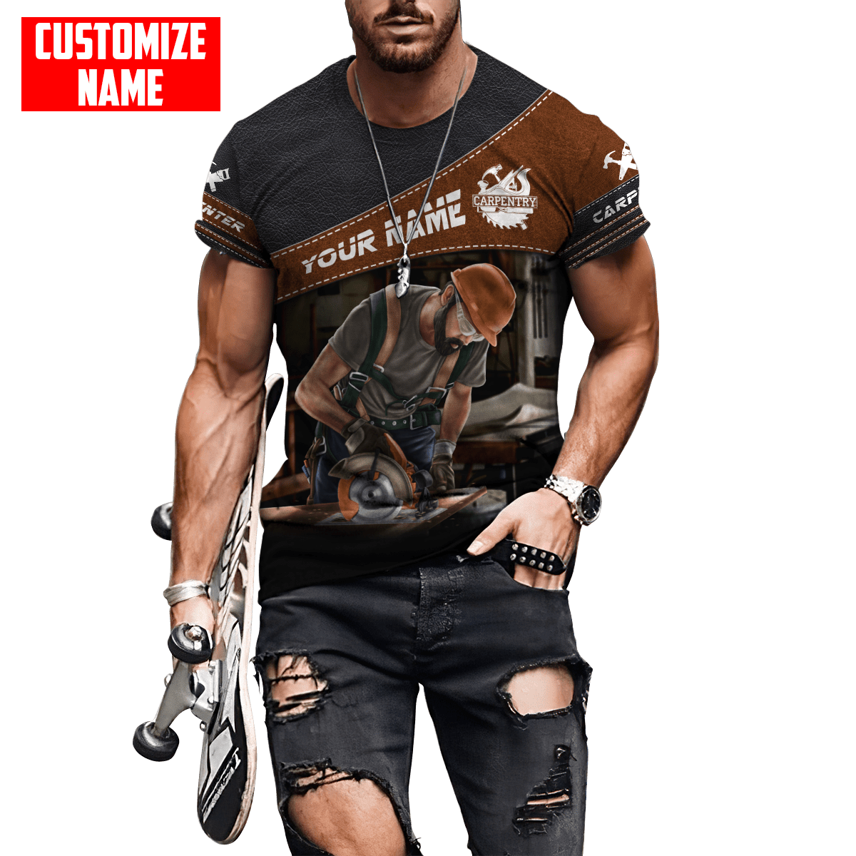 Personalized Name Carpenter 3D All Over Printed Unisex Shirts Leather Texture Ver3