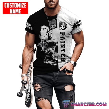 Tmarc Tee Personalized Name Painter 3D All Over Printed Unisex Shirts Skull
