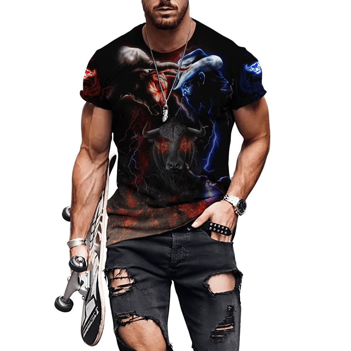 Tmarc Tee Bull Riding Red Blue Fight 3D All Over Printed Unisex Shirts