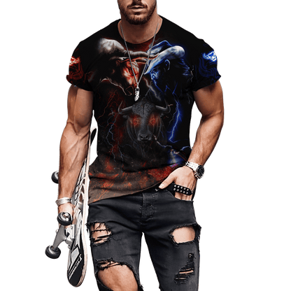 Tmarc Tee Bull Riding Red Blue Fight 3D All Over Printed Unisex Shirts