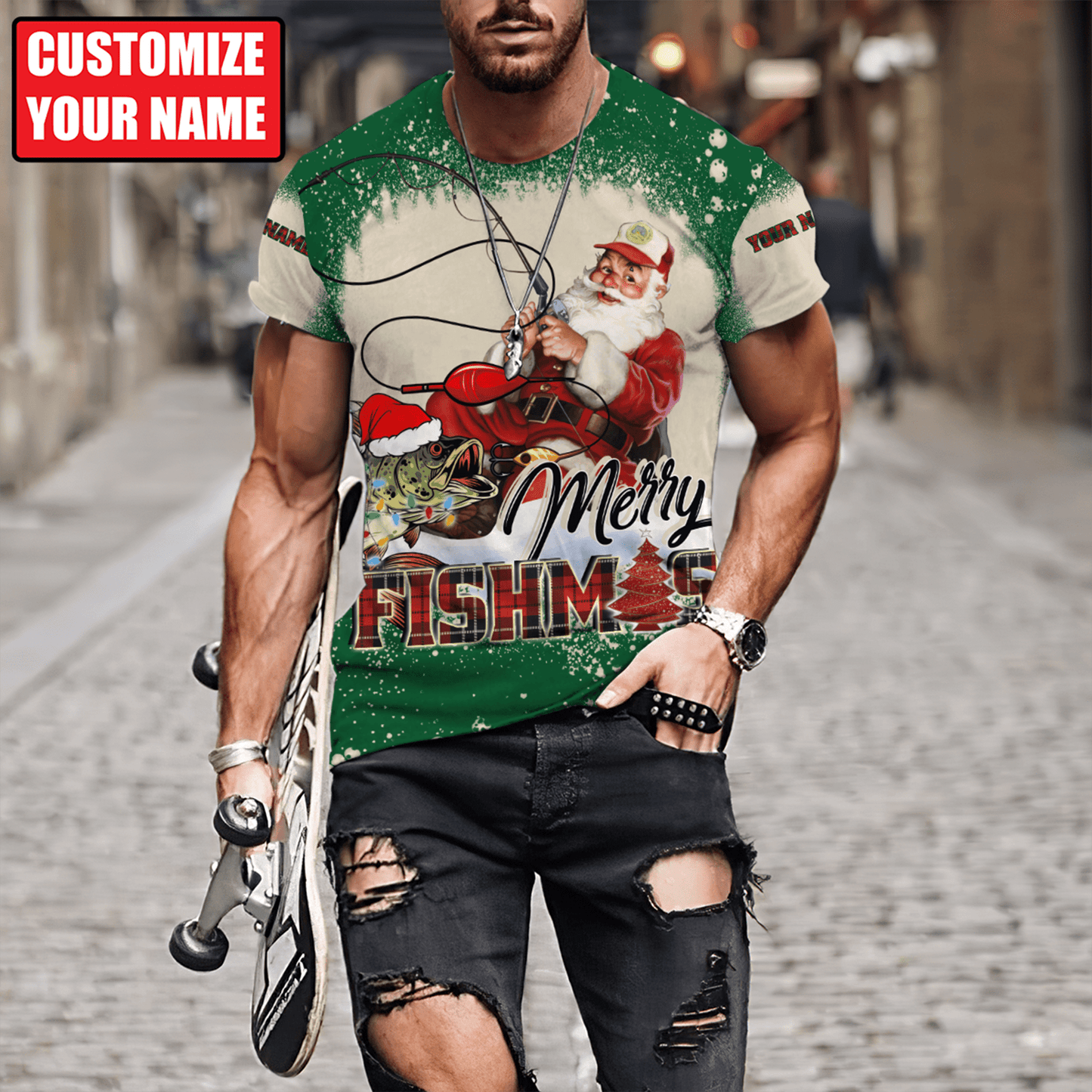 Customized Name Merry Fishmas 3D All Over Printed Unisex Shirts