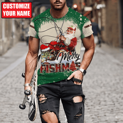 Customized Name Merry Fishmas 3D All Over Printed Unisex Shirts