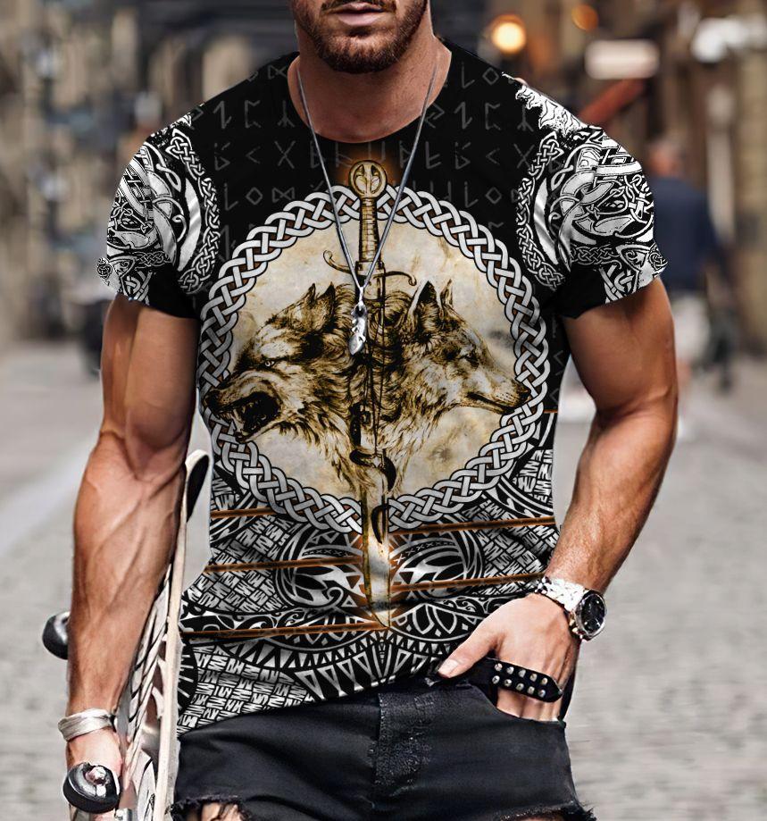 Wolf & Viking Tattoo 3D Over Printed Hoodie for Men and Women-ML