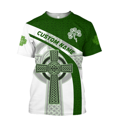 Custom name Irish Celtic Knot Cross 3D Design print shirts
