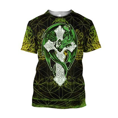 Celtic Dragon Cross Irish Saint Patrick's Day 3D All Over Printed Unisex Shirts TN