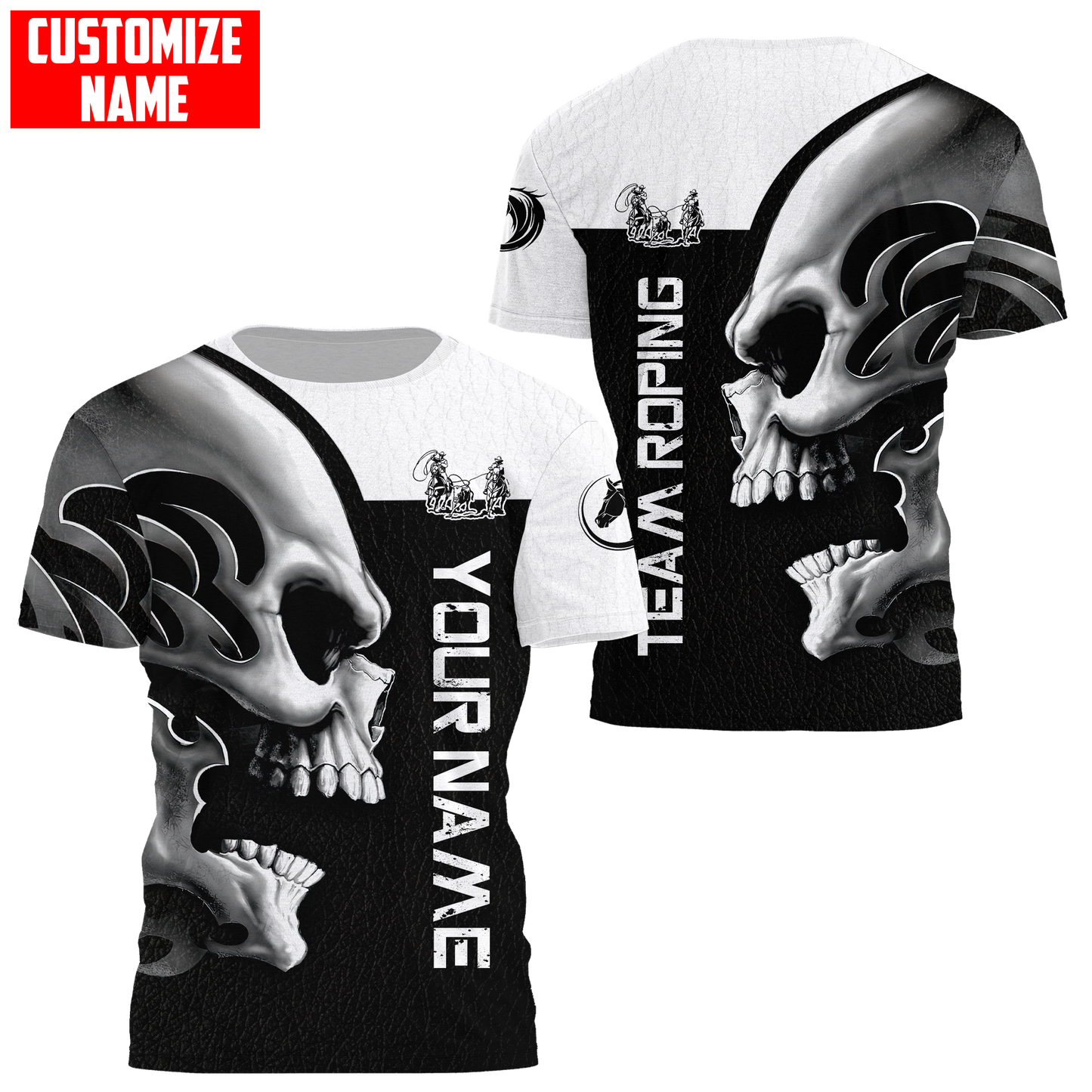 Personalized Name Rodeo Skull 3D All Over Printed Unisex Shirts Team Roping