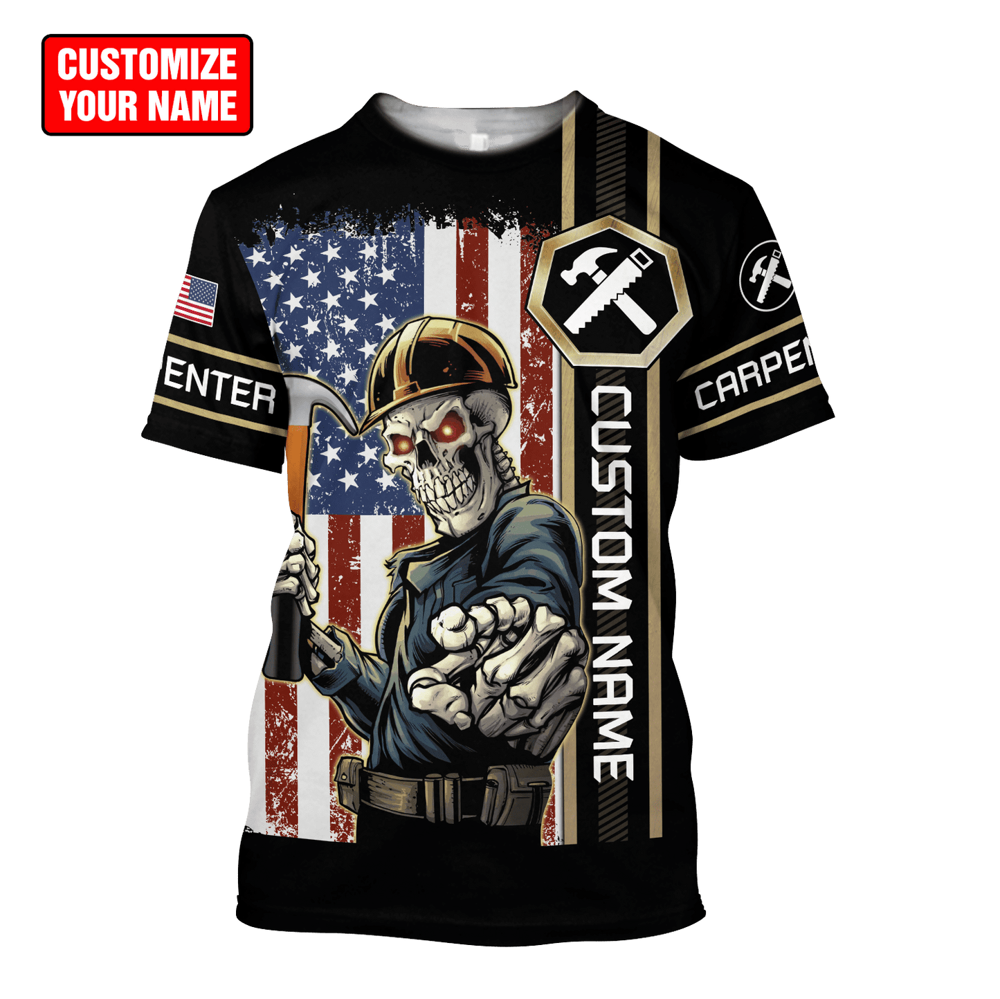 Personalized Name American Carpenter 3D All Over Printed Unisex Shirts