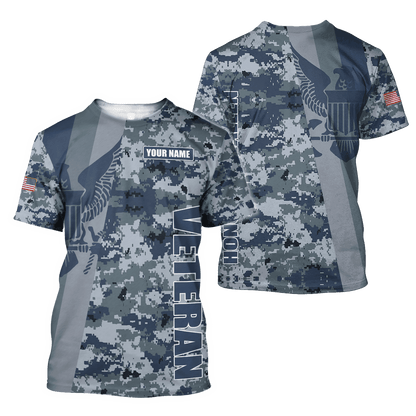 Custom name US Navy Veteran Camo 3d printed shirts Proud Military