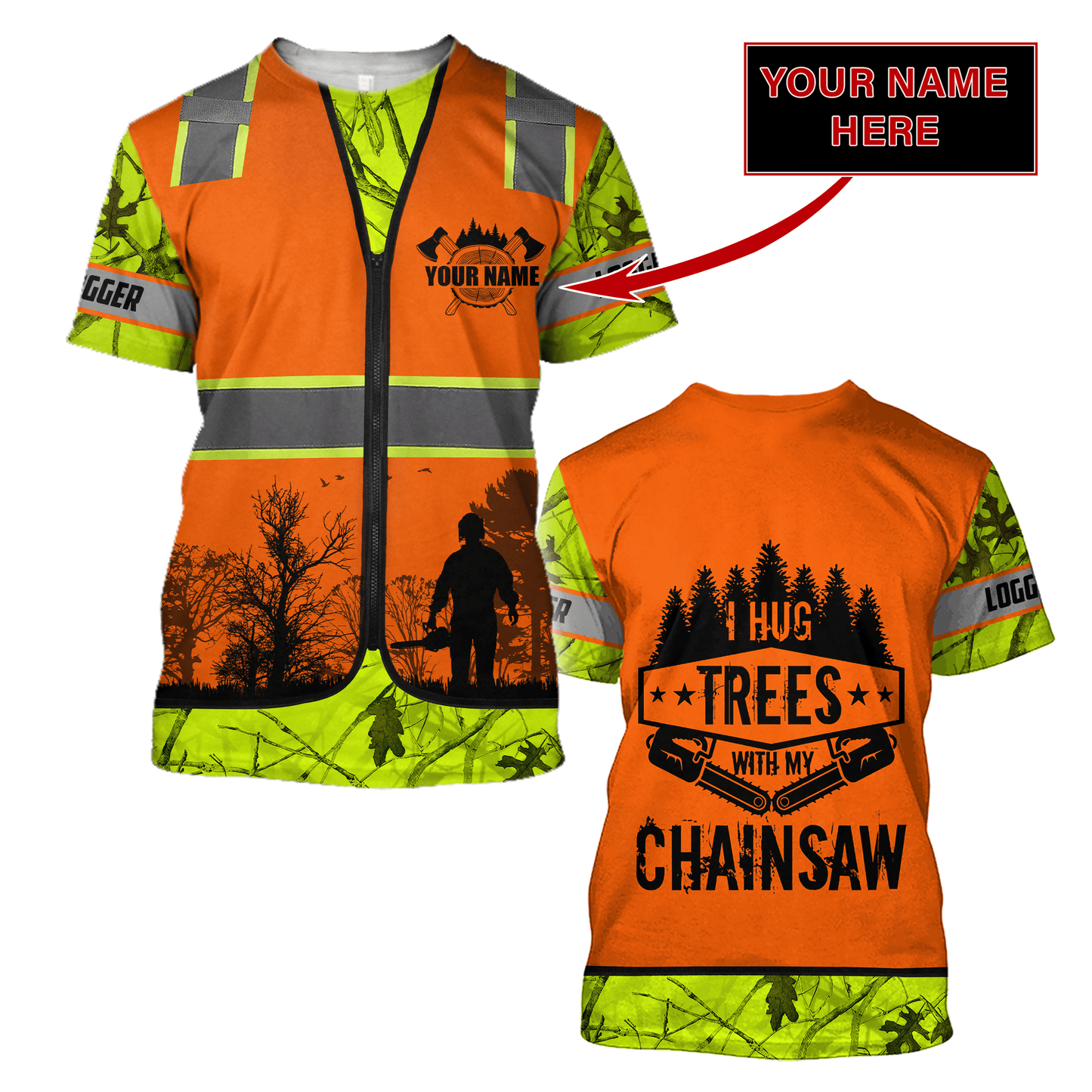 3D Chainsaw Logger Custom Name Unisex Shirts