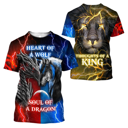 The Power Of Three Souls Dragon Wolf Lion 3D All Over Printed Unisex Shirts