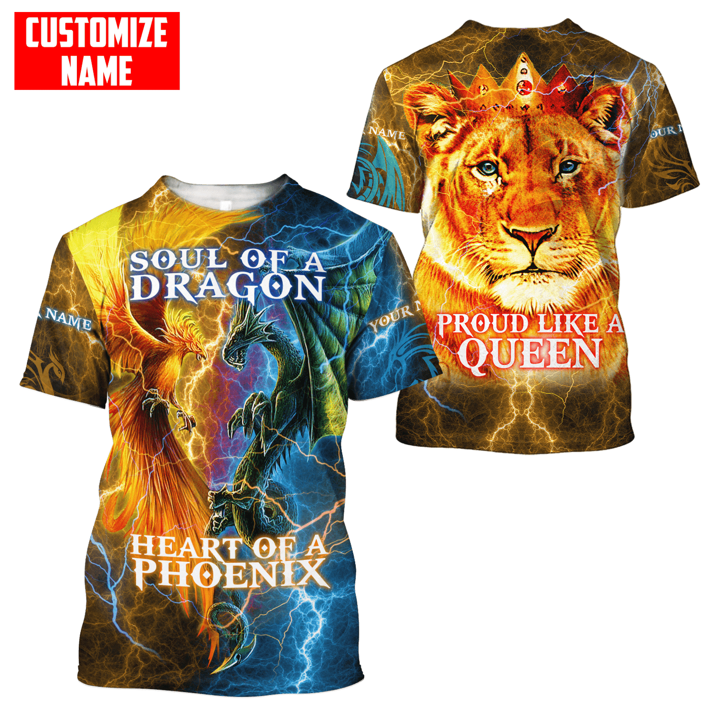 The Power Of Three Souls Dragon Phoenix Lion 3D All Over Printed Unisex Shirts