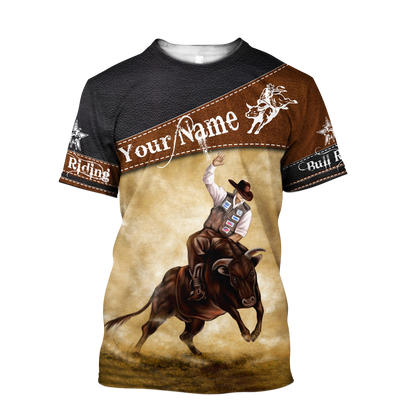 Customize Name Bull Riding 3D All Over Printed Unisex Shirts Cowboy