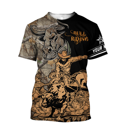 Personalized Name Bull Riding 3D All Over Printed Unisex Shirts Camo
