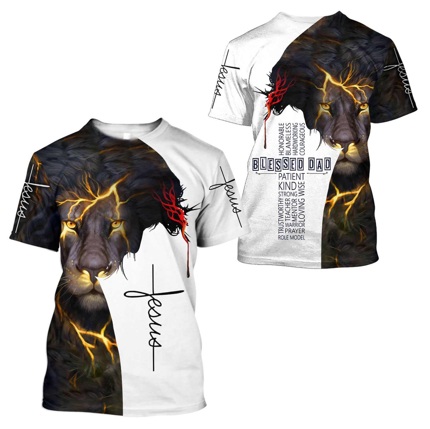 Premium Christian Jesus Blessed Dad Present Lion 3D All Over Printed Unisex Shirts