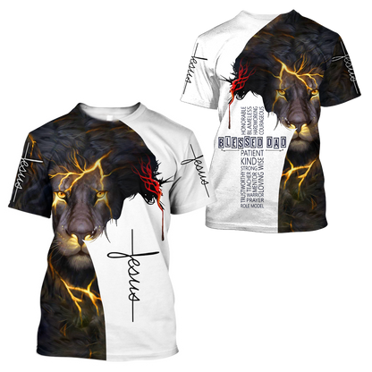 Premium Christian Jesus Blessed Dad Present Lion 3D All Over Printed Unisex Shirts