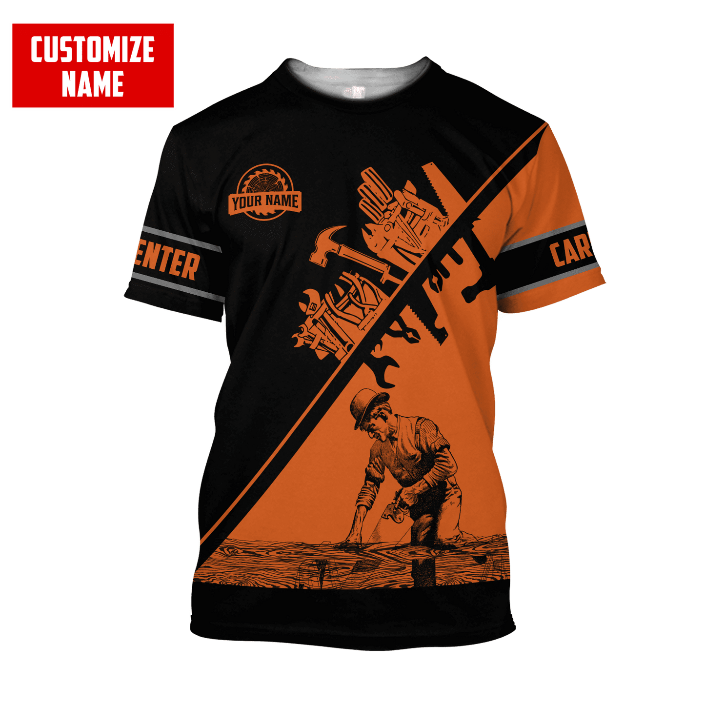 Personalized Name Carpenter 3D All Over Printed Unisex Shirts Orange Tools