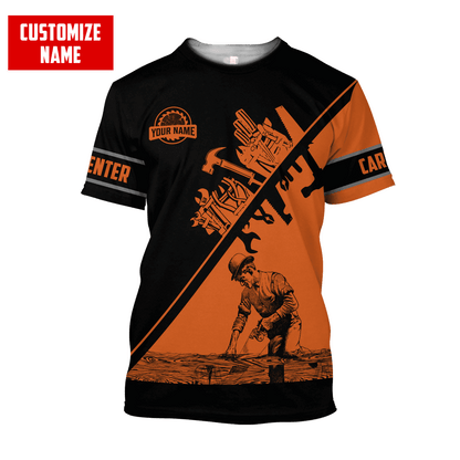 Personalized Name Carpenter 3D All Over Printed Unisex Shirts Orange Tools