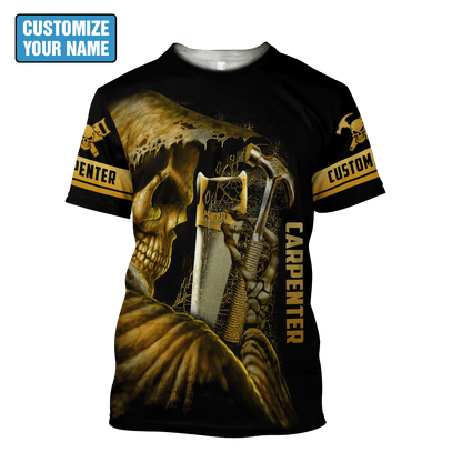 Personalized Name Carpenter 3D All Over Printed Unisex Shirts Golden Skull