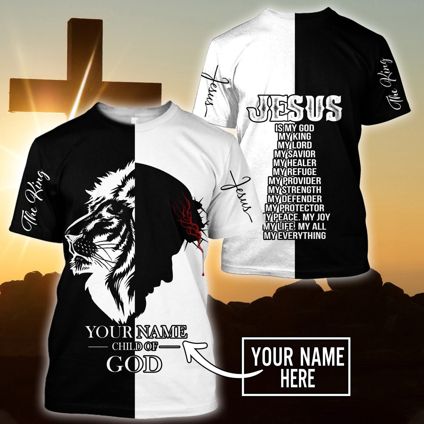 Jesus Christ Cross Lion god Bless Personalized Name 3D Printed Hoodie, T-Shirt for Men and Women