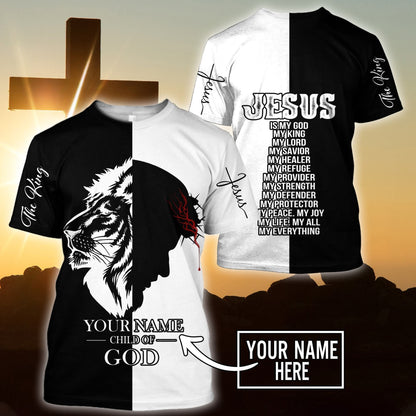 Jesus Christ Cross Lion god Bless Personalized Name 3D Printed Hoodie, T-Shirt for Men and Women