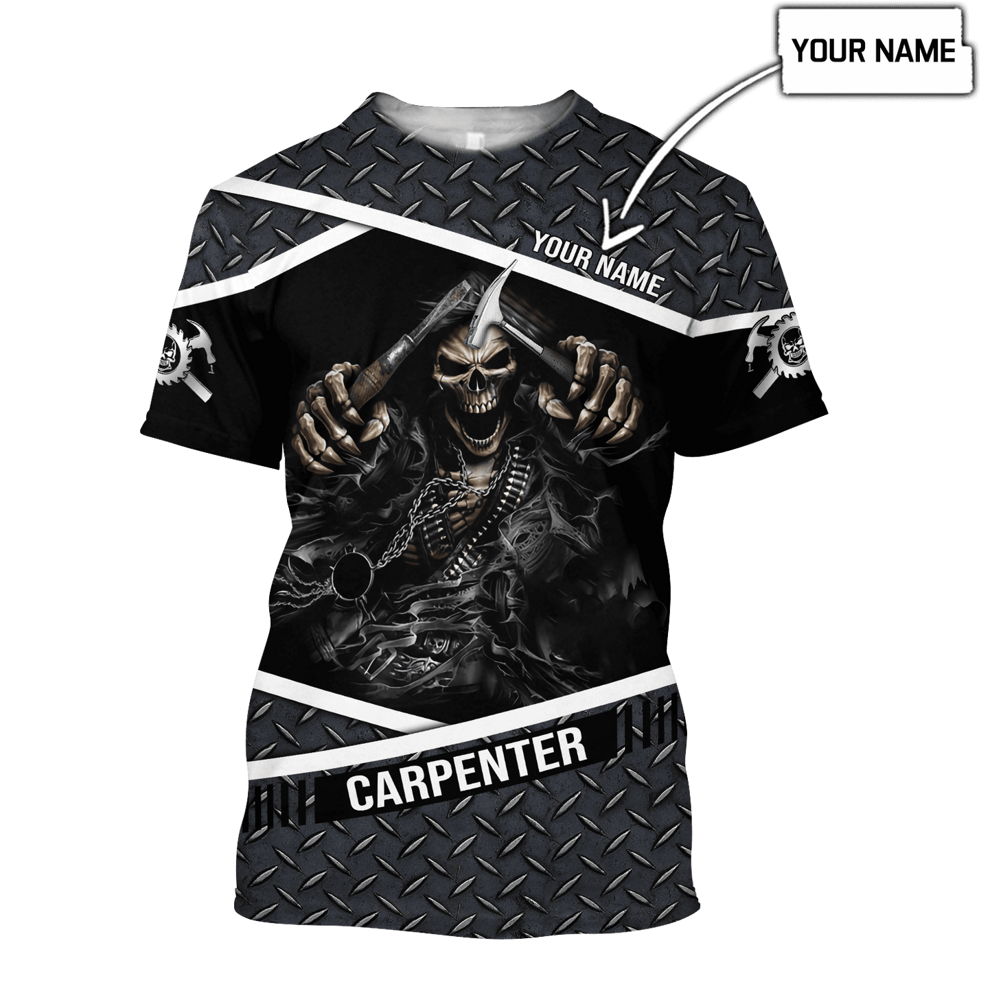 Personalized Name Carpenter 3D All Over Printed Unisex Shirts Metal Skull