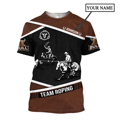 Personalized Name Bull Riding 3D All Over Printed Unisex Shirts Black Team Roping