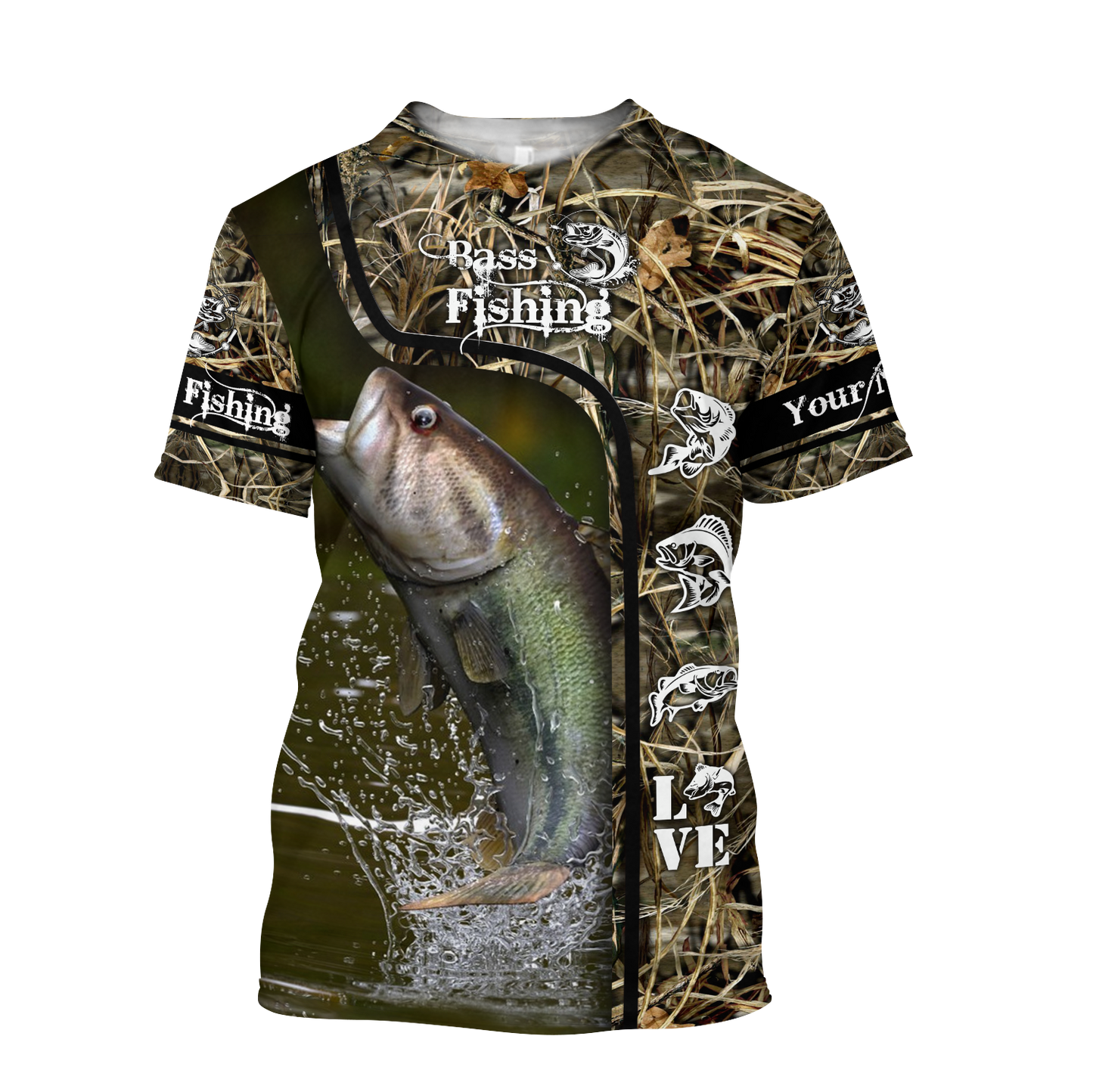 Custom name Bass Fishing water camo 3D print shirts
