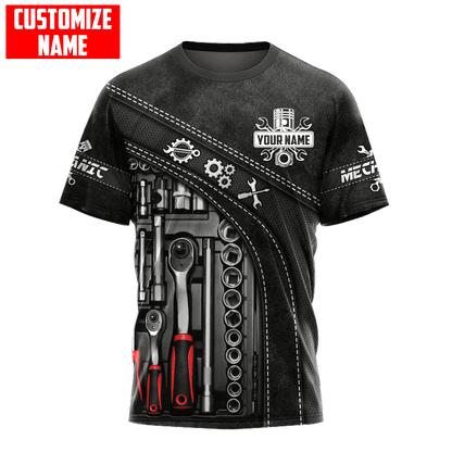 Personalized Name Mechanic 3D All Over Printed Unisex Shirts Leather