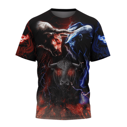 Tmarc Tee Bull Riding Red Blue Fight 3D All Over Printed Unisex Shirts