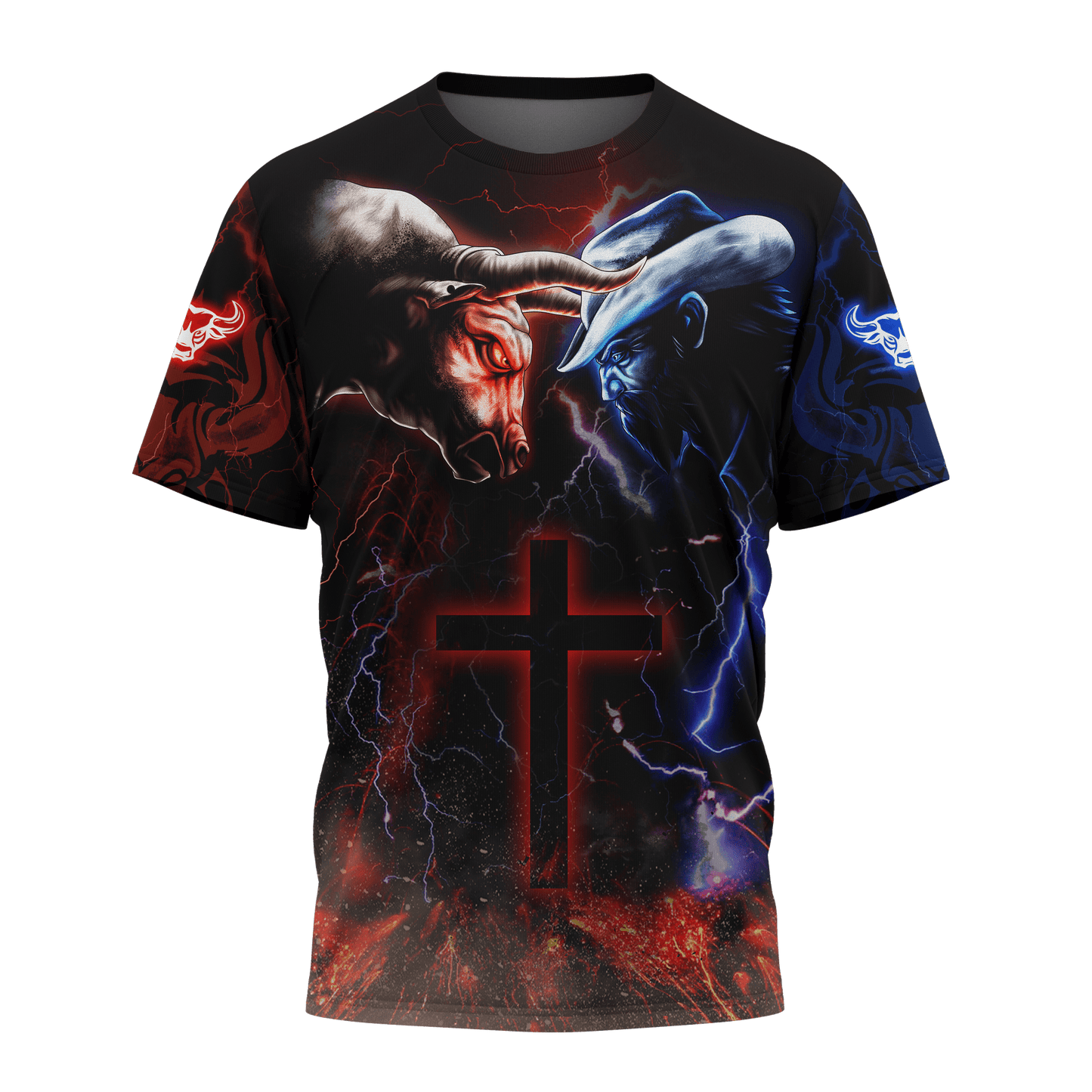 Tmarc Tee Bull Riding Red Blue Fight Cross 3D All Over Printed Unisex Shirts