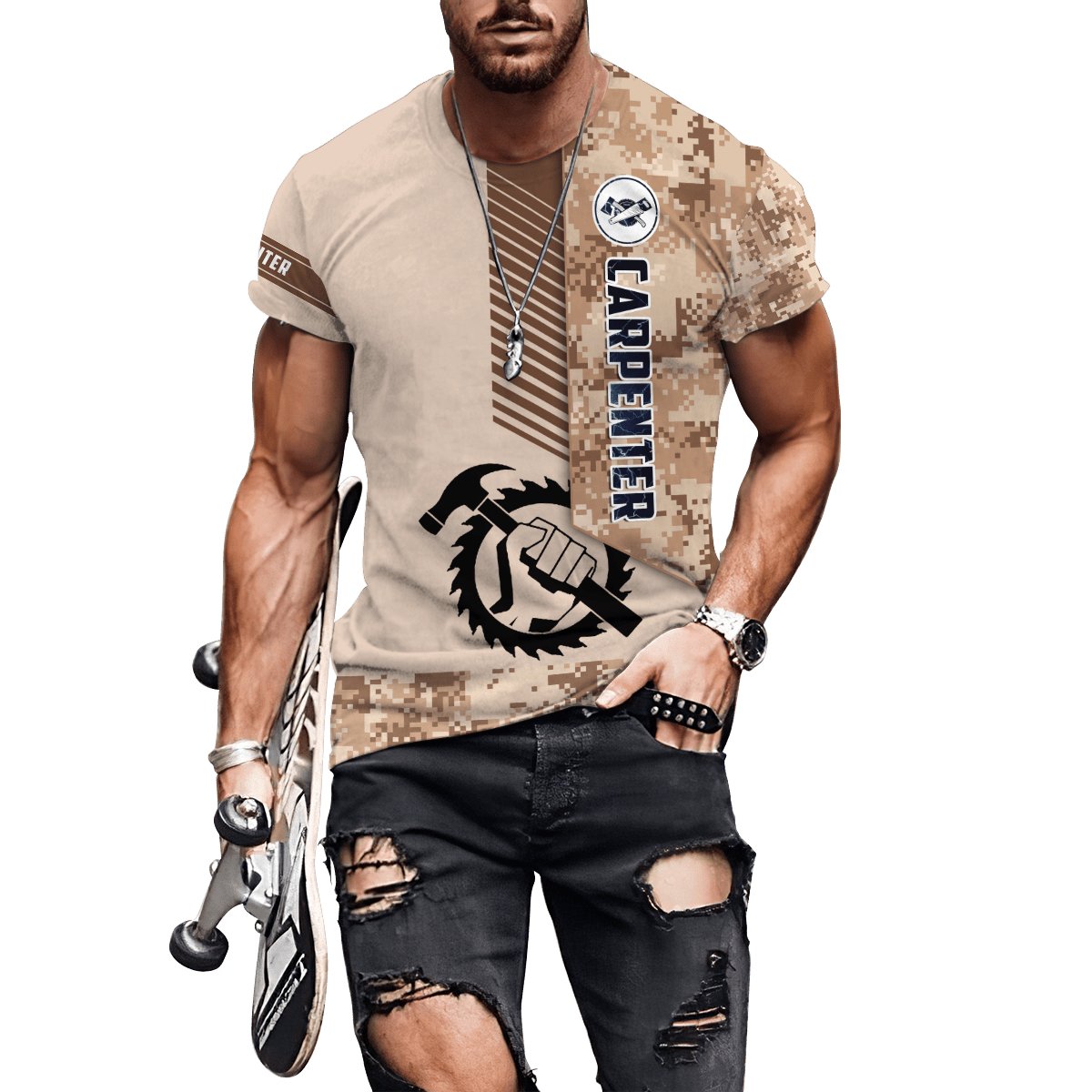 Personalized Name Carpenter 3D All Over Printed Unisex Shirts Brown Camo