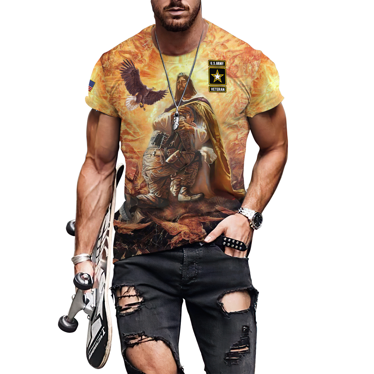 US Army Veteran Jesus 3D All Over Printed Combo T-Shirt BoardShorts