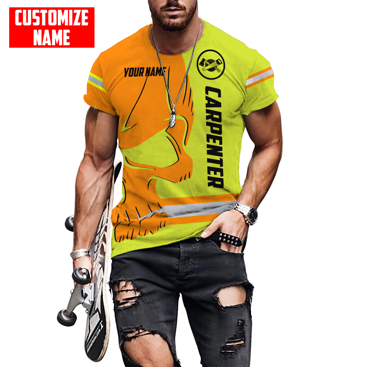 Personalized Name Carpenter 3D All Over Printed Unisex Shirts Safety Skull