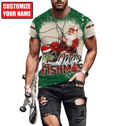 Customized Name Merry Fishmas 3D All Over Printed Unisex Shirts