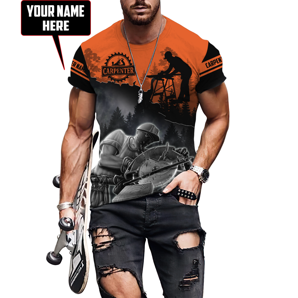 Personalized Name Carpenter 3D All Over Printed Unisex Shirts Orange Ver 2