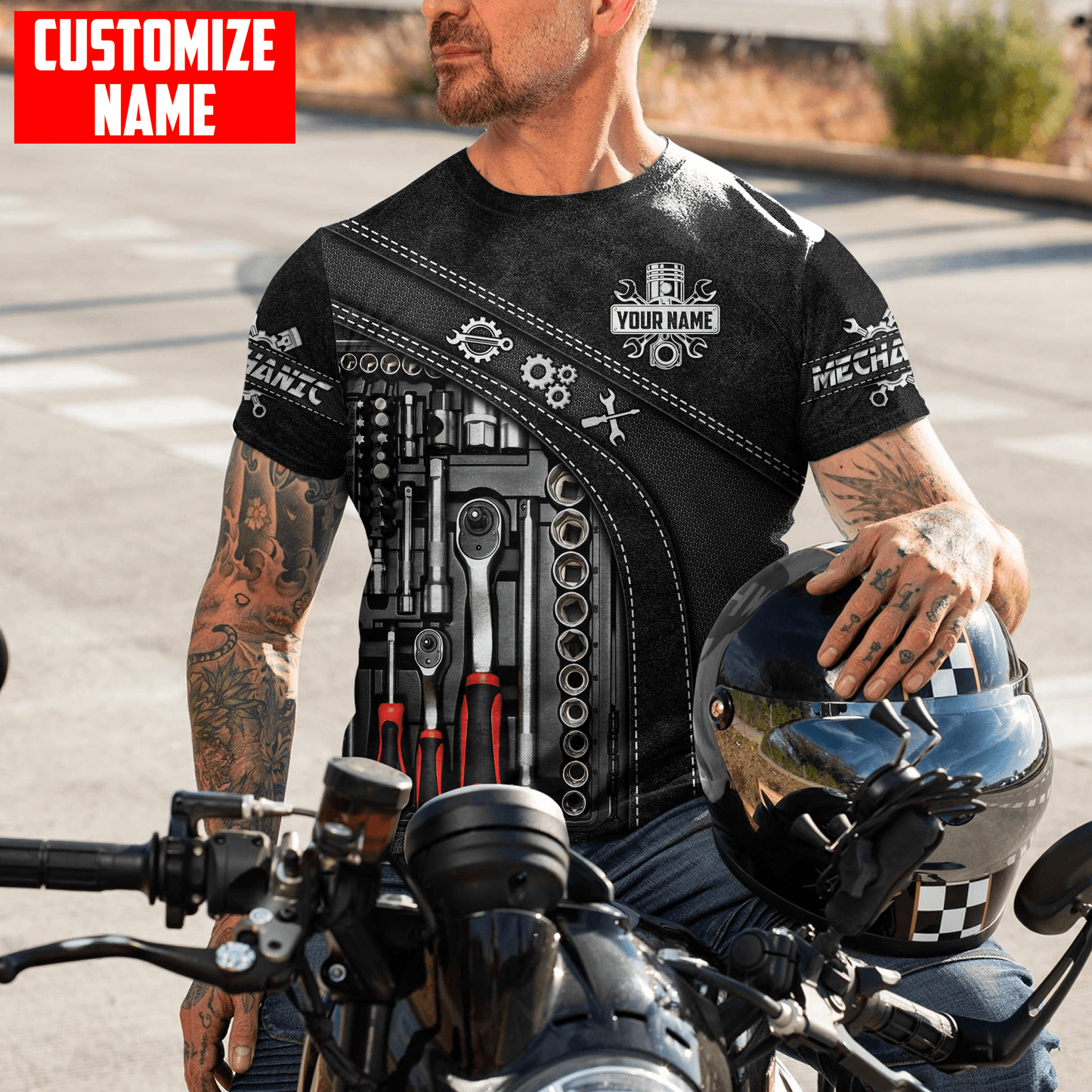 Personalized Name Mechanic 3D All Over Printed Unisex Shirts Leather