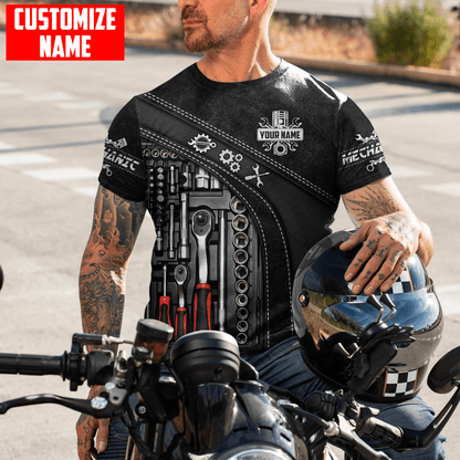 Personalized Name Mechanic 3D All Over Printed Unisex Shirts Leather