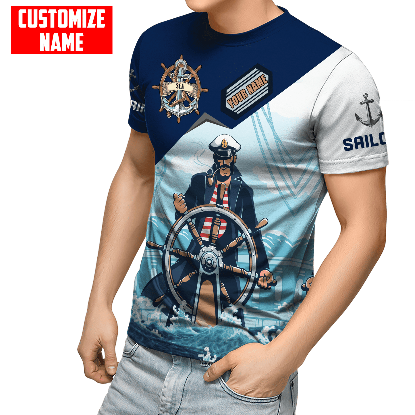 Customized Name Captain Sailor 3D All Over Printed Shirts