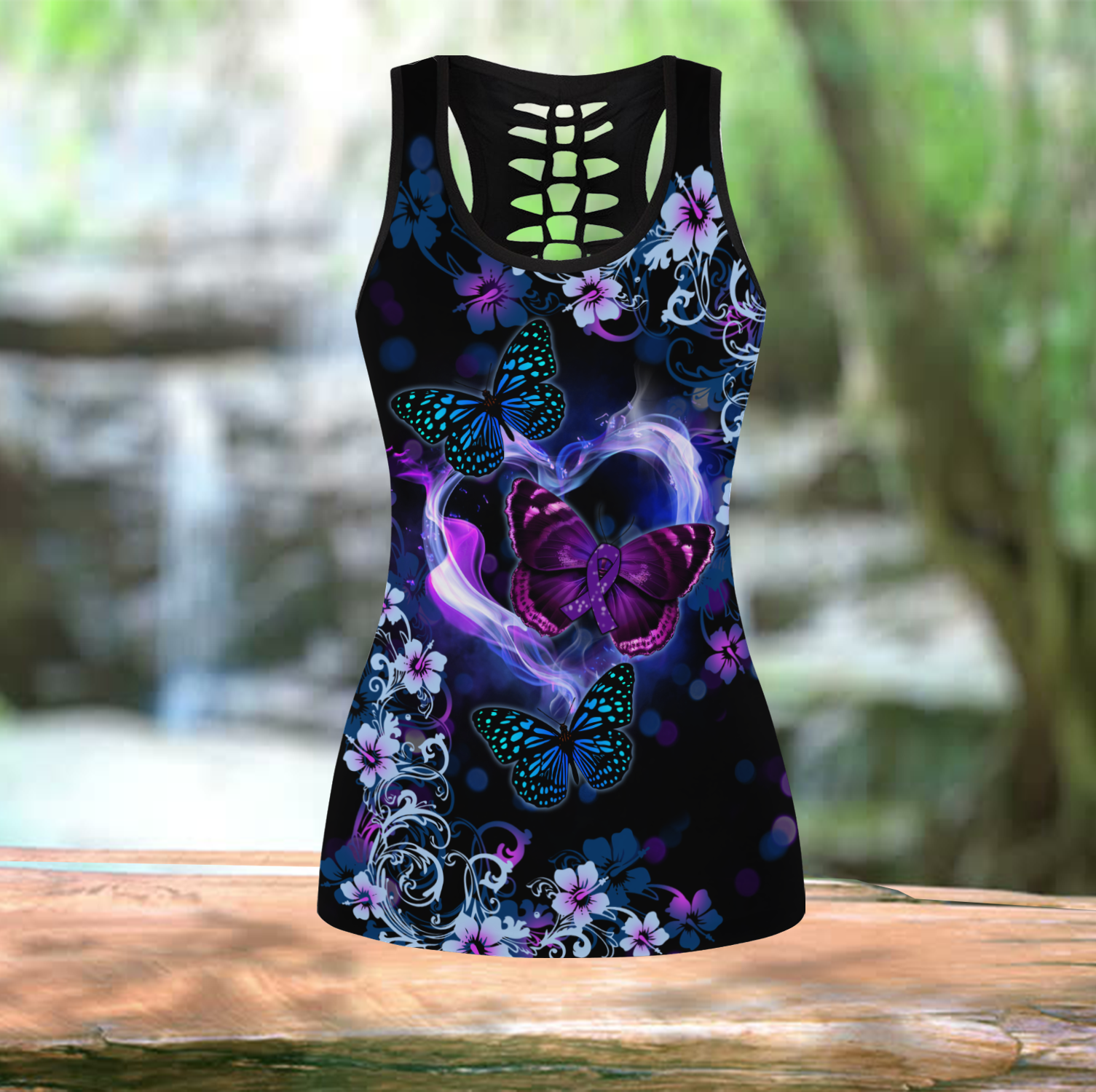 Beautiful Butterfly - Purple Ribbon Combo Tank + Legging JJ290401 - Amaze Style™-Apparel