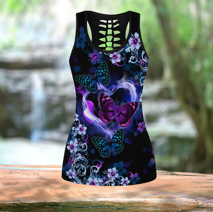 Beautiful Butterfly - Purple Ribbon Combo Tank + Legging JJ290401 - Amaze Style™-Apparel