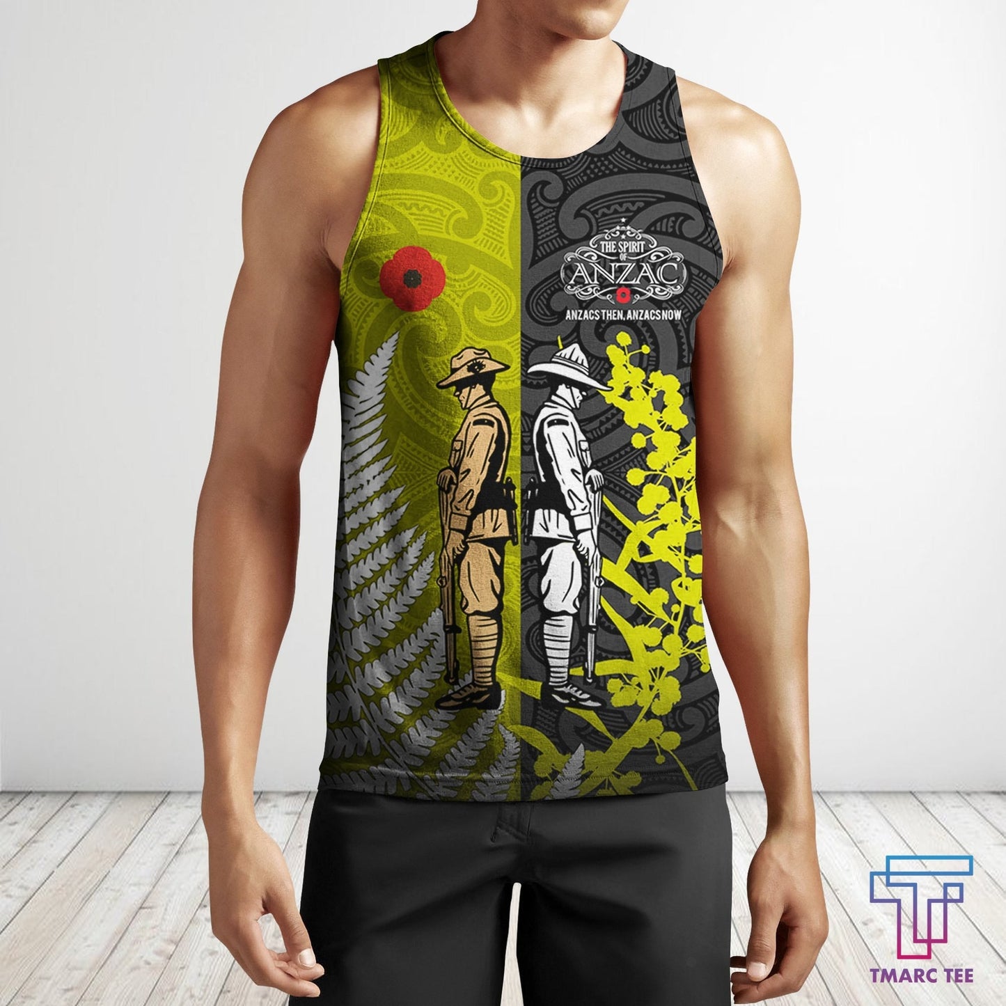 Remembrance day lest we forget Australia and Kiwi Soldier wattle silver fern TR030404 - Amaze Style™-Apparel