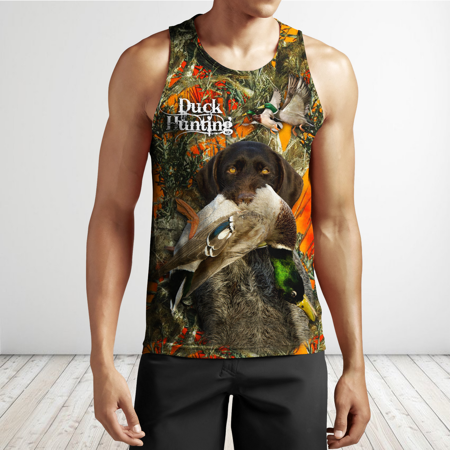 Personalized Name Hunting 3D Unisex Shirts Duck Hunting Labrador Retriever Orange Camo