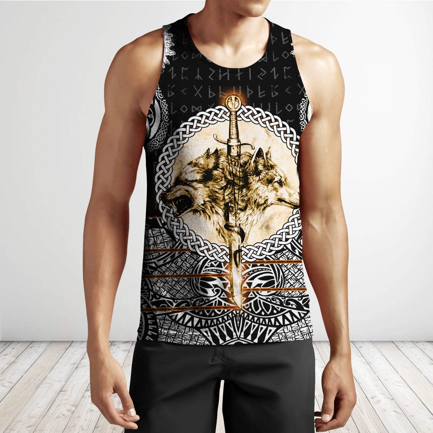 Wolf & Viking Tattoo 3D Over Printed Hoodie for Men and Women-ML