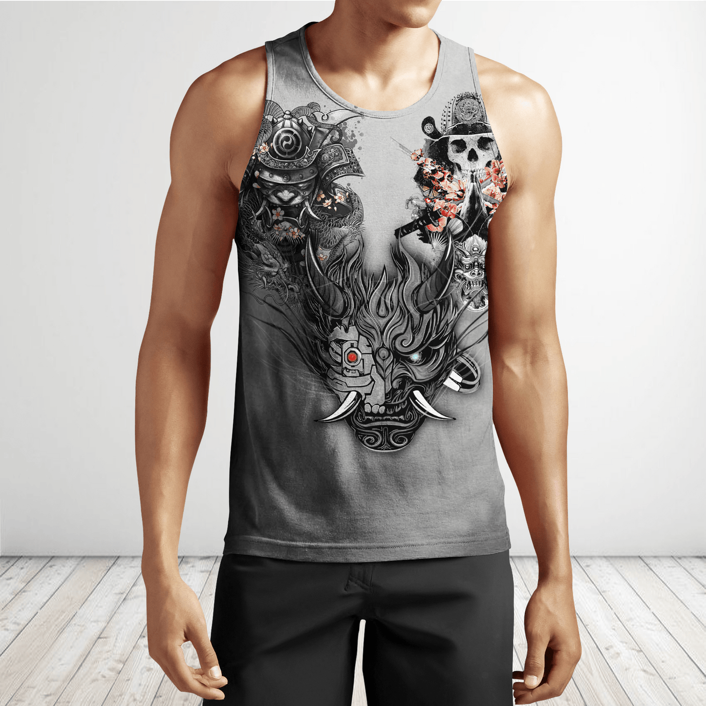 Samurai Oni Mask Tattoo 3D Over Printed Unisex Hoodie-ML