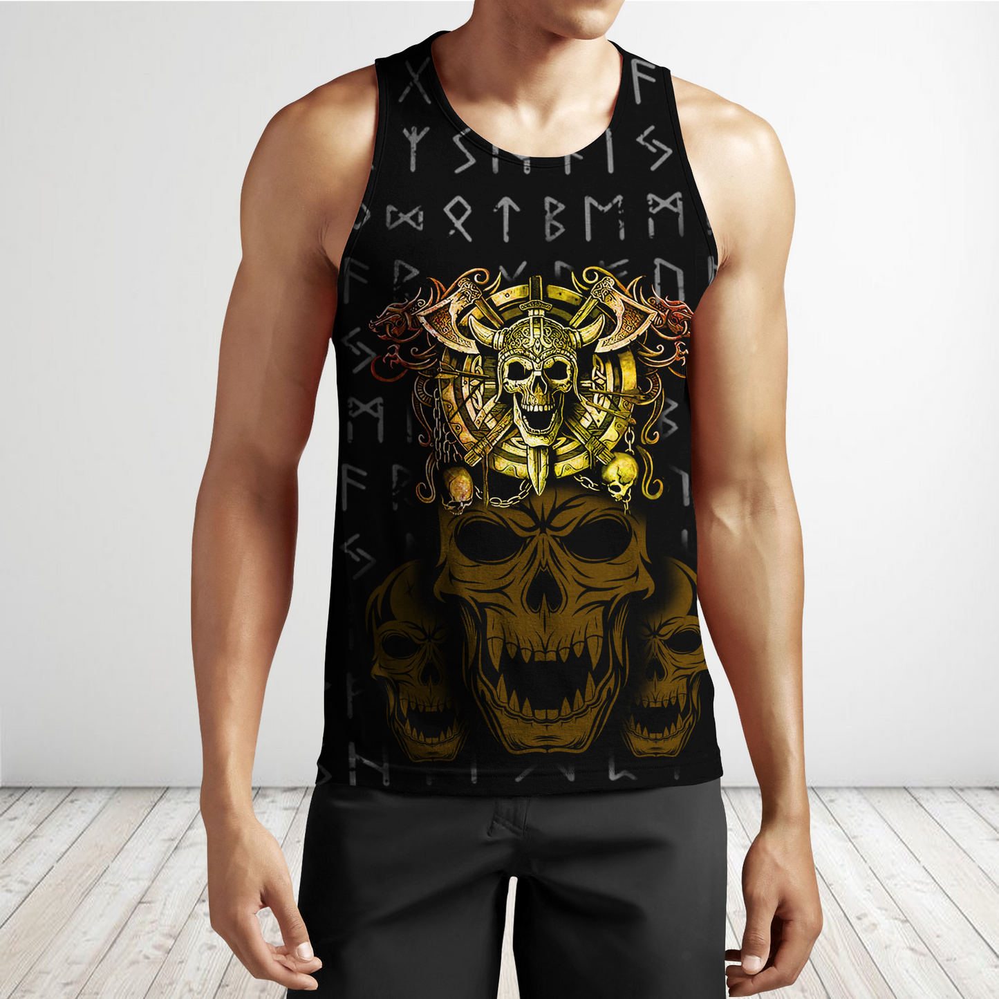 Premium Unisex All Over Printed Golden Viking Skull Shirts MEI