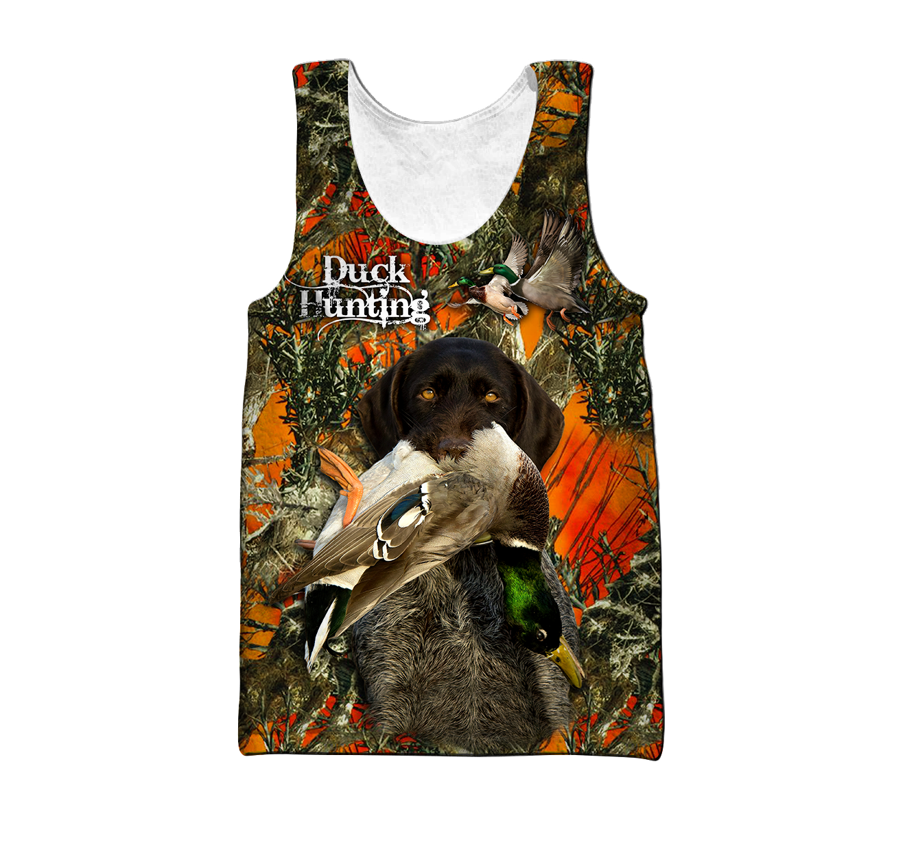 Personalized Name Hunting 3D Unisex Shirts Duck Hunting Labrador Retriever Orange Camo